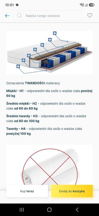 Materac kieszeniowy 160x200 CANADA H4/H3