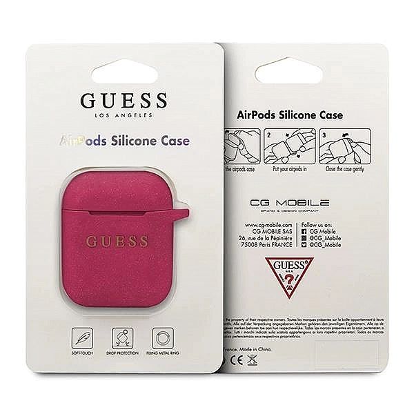 Etui Guess Silicone Glitter na AirPods 1/2 - fuksjowe