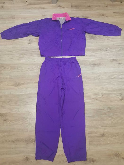 Fila dres kreszowy vintage damski lata 80 nowy fioletowy M komplet
