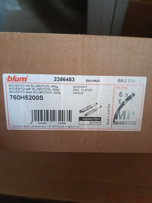 Prowadnice  bez sprzęgieł  BLUM MOVENTO 760H5200S