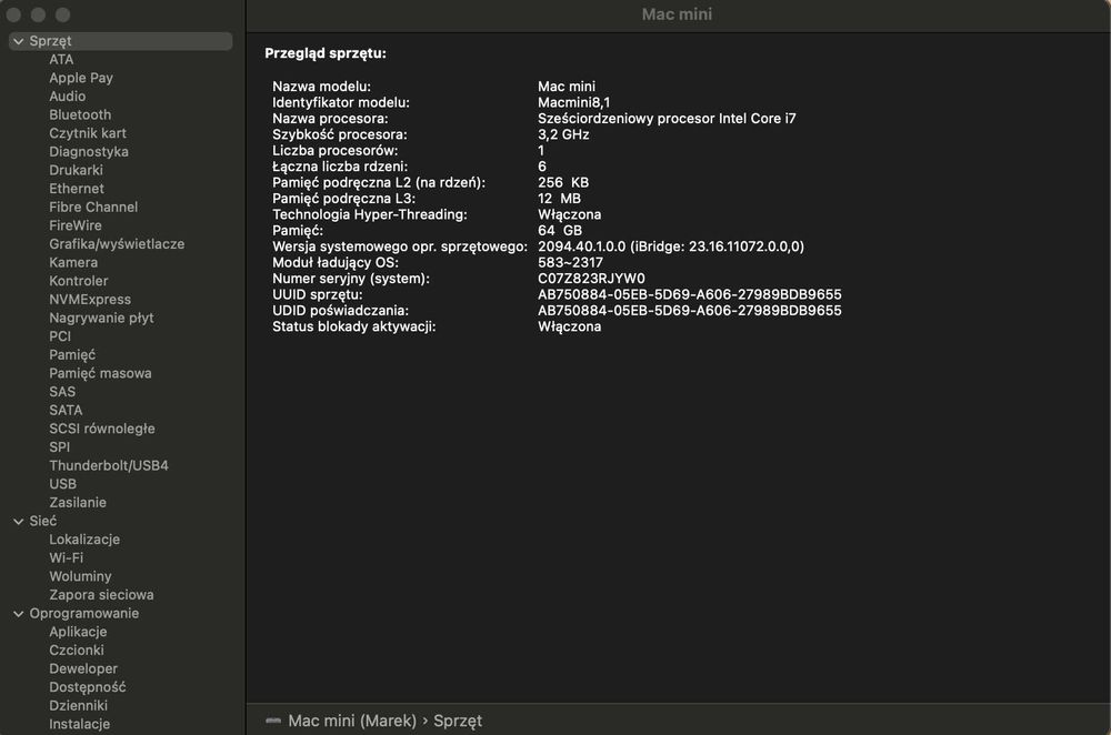 Mac Mini i7 64GB 512 SSD + HUB USB-C