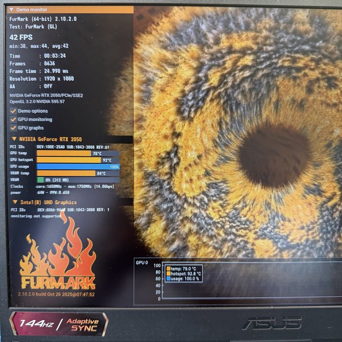 ASUS TUF Gaming F15/15.6 144Гц матовий/Intel Core i5-11400H/DDR4 16G/SSD M2 512G/nVidia RTX2050 4G