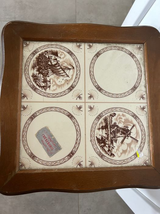 Rustykalny Kwietnik z Litego Drewna z Kafelkami (Holandia, rok 1950)