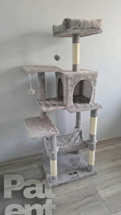 Duży drapak dla kota domek z platformą 140 cm XXL szary