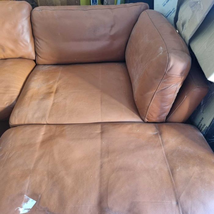 Sofá chaise longue Dinamarquês, couro castanho claro. Hjort Knudsen,