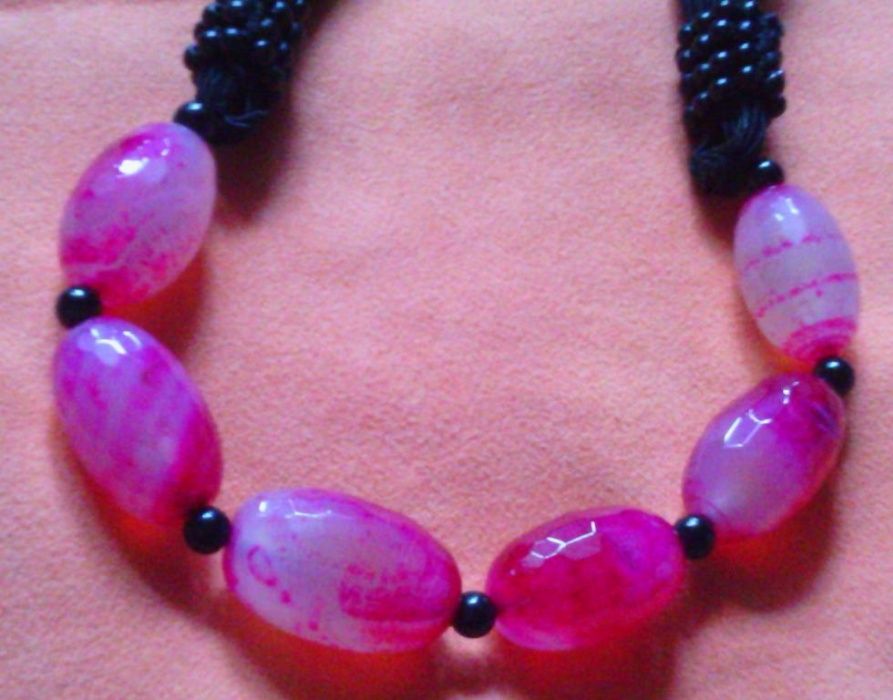 бусы, ожерелье, розовый агат, 50 см.