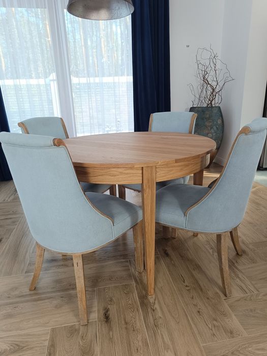 Okrągły rozkładany stół dębowy 110+50+50 cm lity dąb