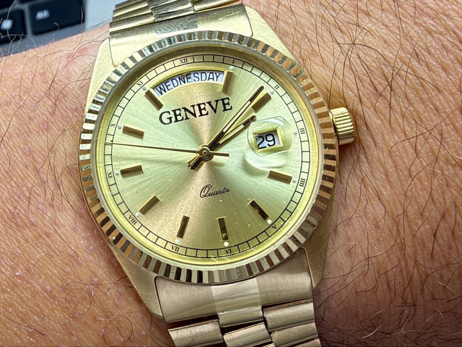 Złoty zegarek Geneve 14K (próba 585) z datownikiem Day-Date – 62,88 g