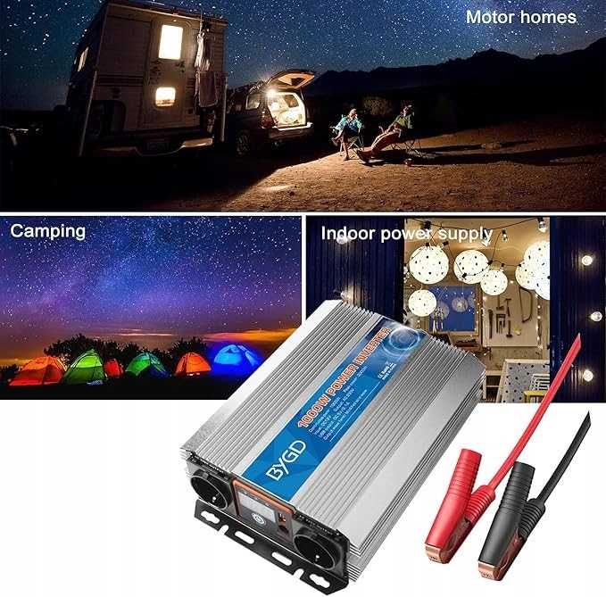 BYGD Przetwornica napięcia Inwerter 1000 W/2000 W, 12 V na 230 V