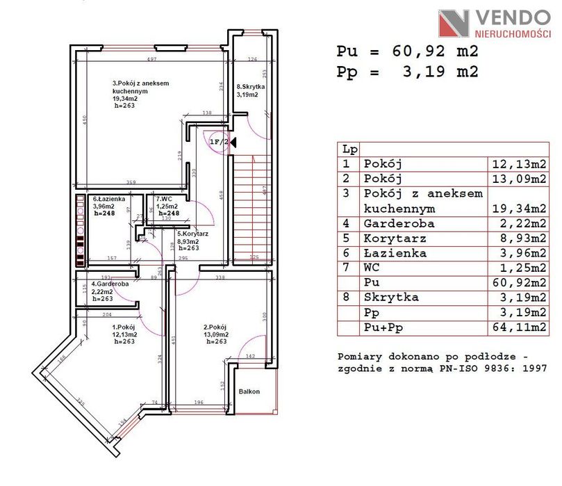 3 pokoje | 64,11 m² | 1 piętro | Pobiedziska