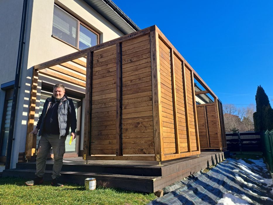 Pergole zadaszenia tarasów wiaty zabudowa  tarasu