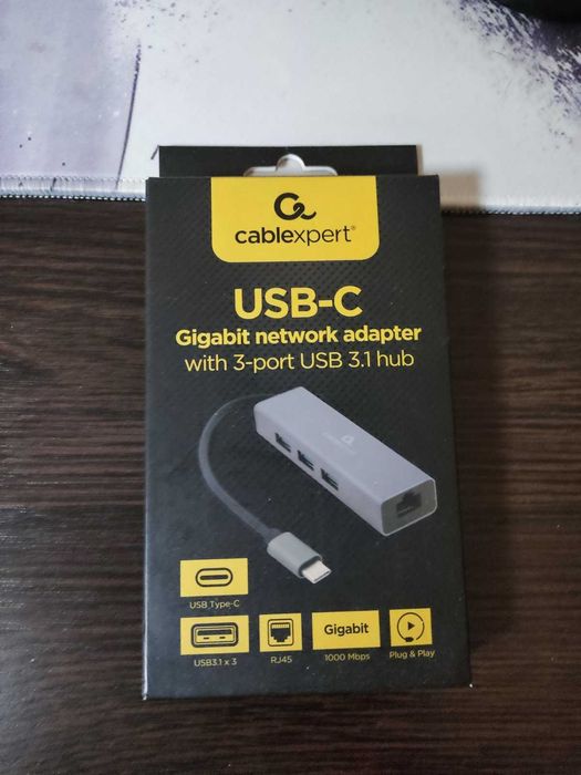 USB-хаб USB-C 3×USB 3.1 + Gigabit LAN RJ45 Cablexpert A-CMU3-LAN-01