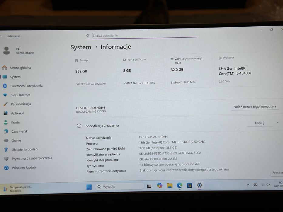 PC i5-13400F / RTX 3050 8GB / 32GB RAM / 1TB NVMe / CUSTOM CASE / RGB