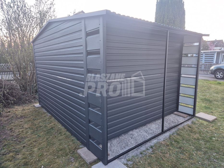 Schowek  domek ogrodowy  4x3,5 + wiata 0,5m  Antracyt dwuspadowy GP602