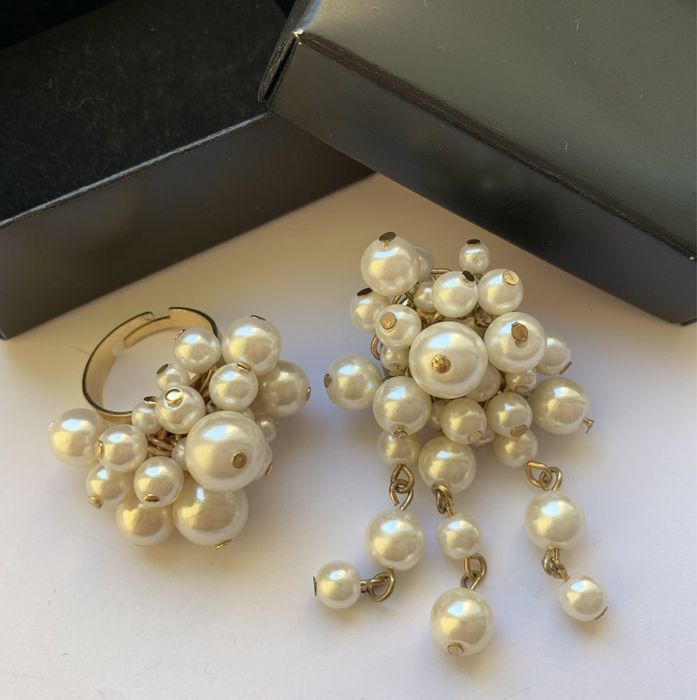 Набор на свадьбу, выпускной, праздник - брошь и кольцо "под жемчуг"