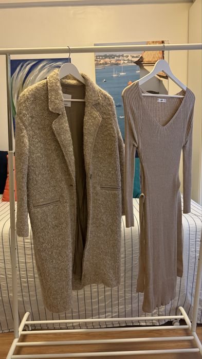 Conjunto casaco mango e vestido de malha a condizer mistura la