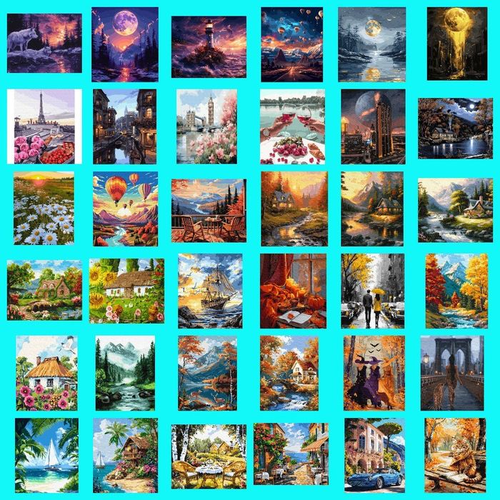 Картины по номерам Новогодние, зима, осень, пейзажи