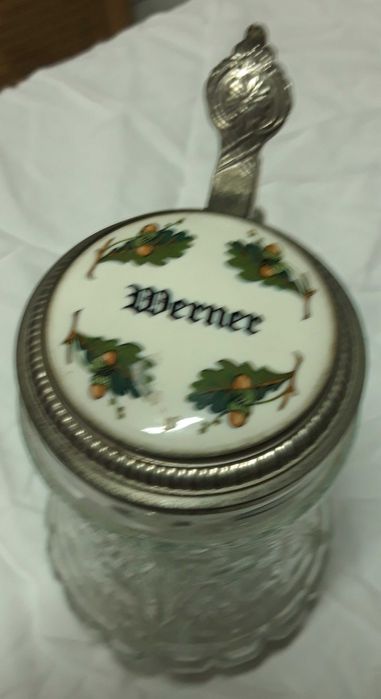 Caneca Cerveja Alemã em vidro e Estanho