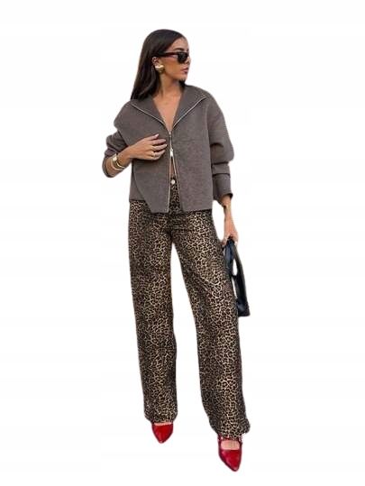 Shein damskie spodnie jeansowe w wzór zwierzęcy l 11je