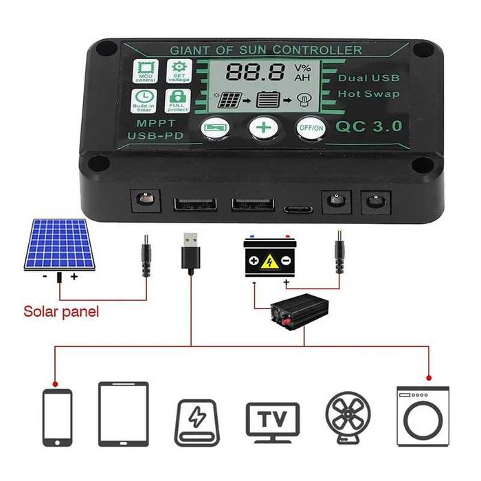 Regulator ładowania słonecznego MPPT 10 A do 100 A, 12 V/24 V