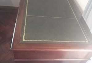 Secretária Pedestal Twin c/ Couro Verde/Ouro