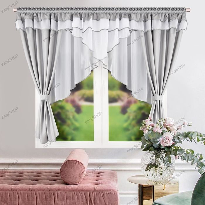 Firana z zasłonami 150x400 jasne szare