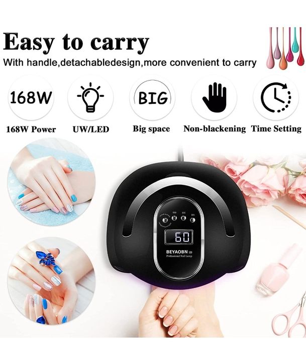 Candeeiro LED para unhas, 168 W, profissional, secador de unhas, LED,