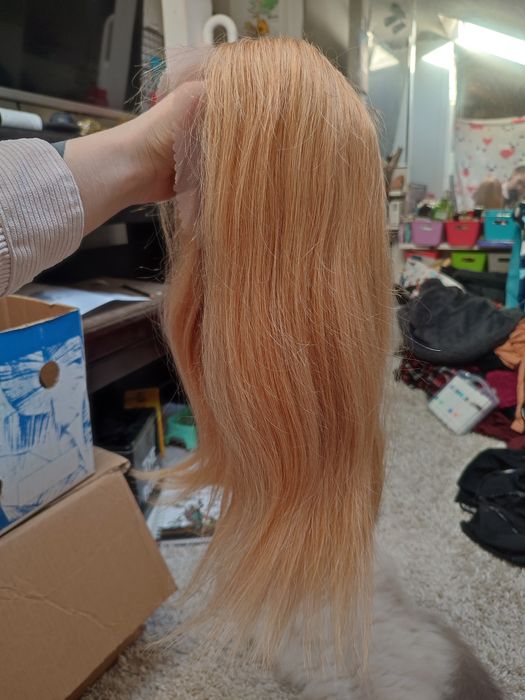 WIG human hair miodowy blond ludzkie włosy peruka lace front