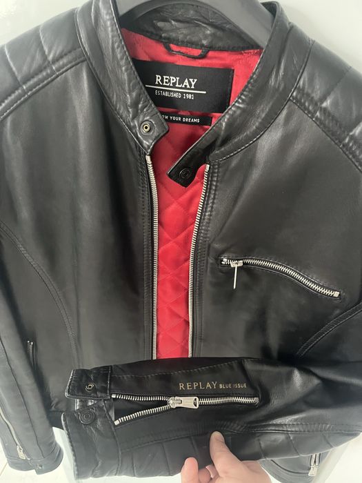 Чоловіча чорна шкіряна куртка Replay