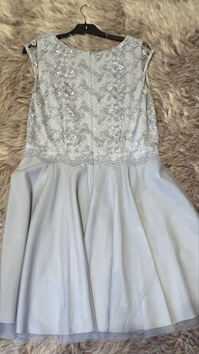 Sukienka na okazje, popielata, krótki rękaw
