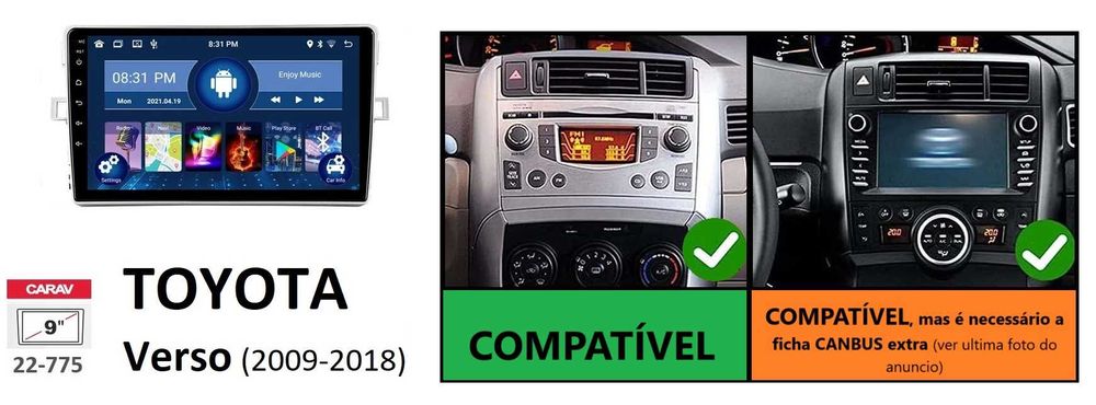 (NOVO) Rádio 2DIN • Toyota • Verso • Corolla Verso • Android [4+64GB]
