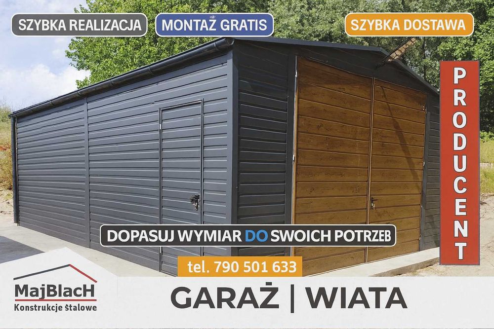 Garaż Blaszany GRAFIT Dwuspadowy | MAGAZYN | Hala |Profil  – Maj-Blach
