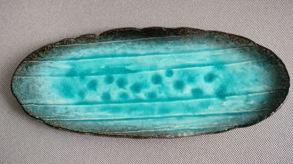 Półmisek ceramiczny , talerz owalny, patera turkusowa