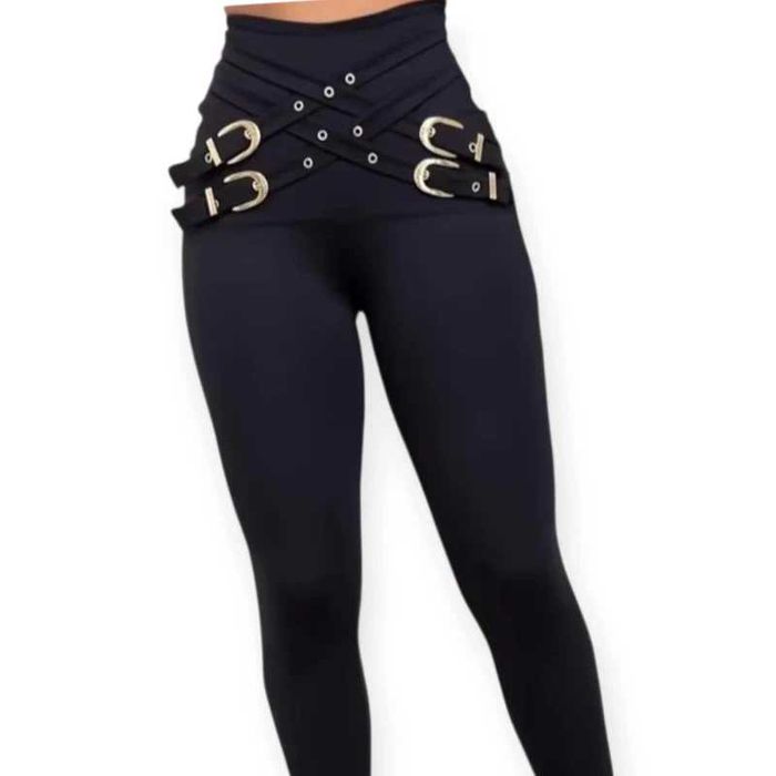 Super legginsy z lycry, wysoki stan, ozdobne paski rozmiar XS/S