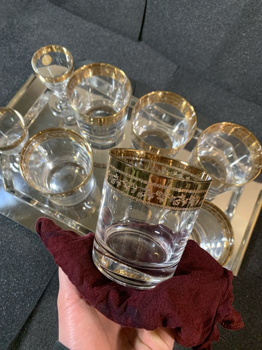 Serviço de Whisky e Licor em Cristal de Chumbo 24% e Ouro (CONJUNTO IMACULADO)
