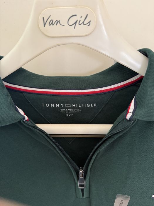 Polo tommy hilfiger Men 1/4 Zip verde preço Black friday!