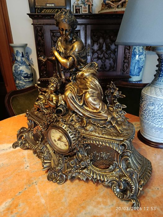 Grande Relógio Mesa Corda Bronze Antigo 63 cm