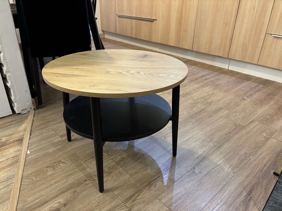 STOLIK kawowy  loft z polka RENNE dąb na czarnej  nodze