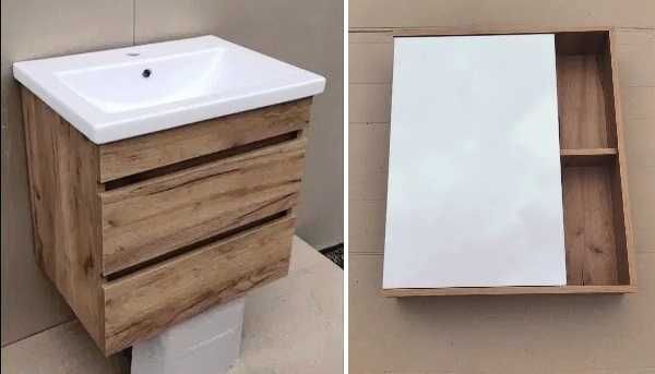 Тумба с умывальником и зеркальный шкаф. Новый набор в ванную комнату