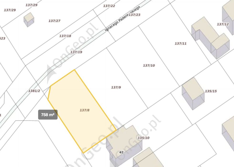 Działka A | 758 m² | Dom, bliźniak lub inwestycja | MPZP | KOŚCIERZYNA