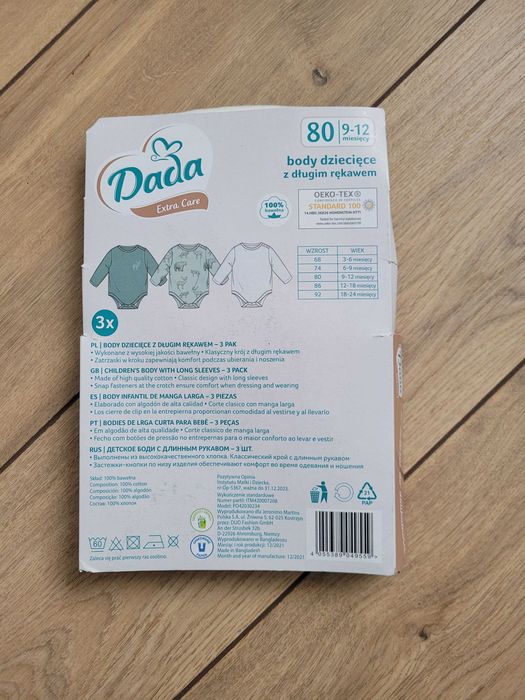 3pak (nowy) body 80 9-12 długi rękaw unisex niemowlęce