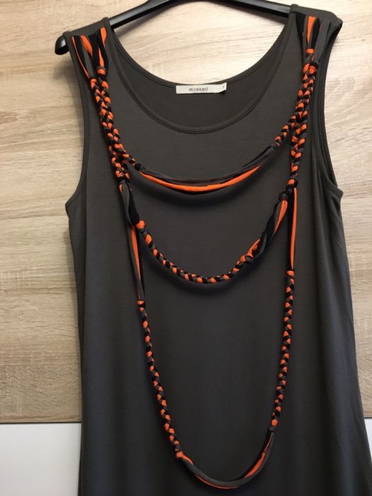 Sukienka monnari khaki orange warkocze sznury boho podwójna blaszka