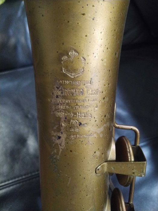 Antigo saxofone tenor baritono, Maino & Orsi, Milão, Itália. Ano 1902/1918