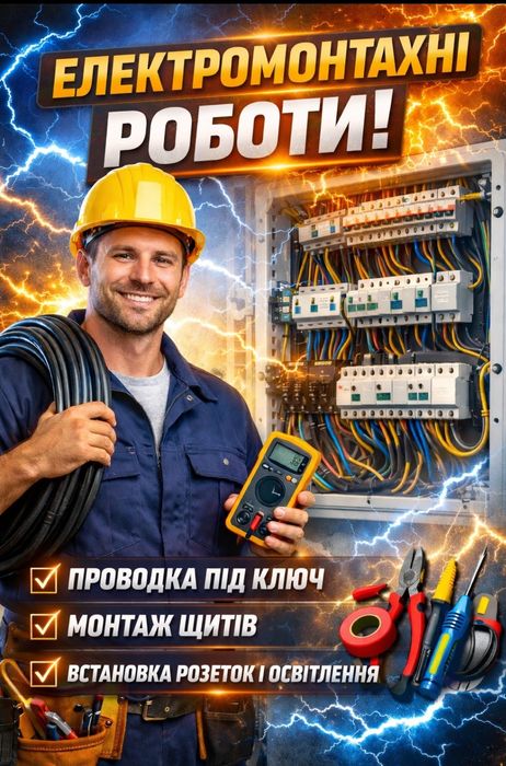 Електрик Електромонтажні роботи  Електромонтаж. Заміна електропроводки