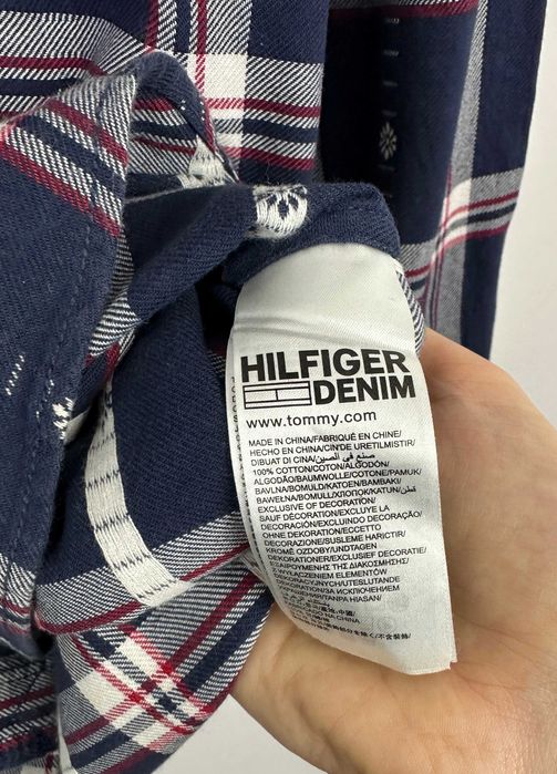 Koszula w kratę TOMMY HILFIGER męska biurowa casual kołnierzyk M
