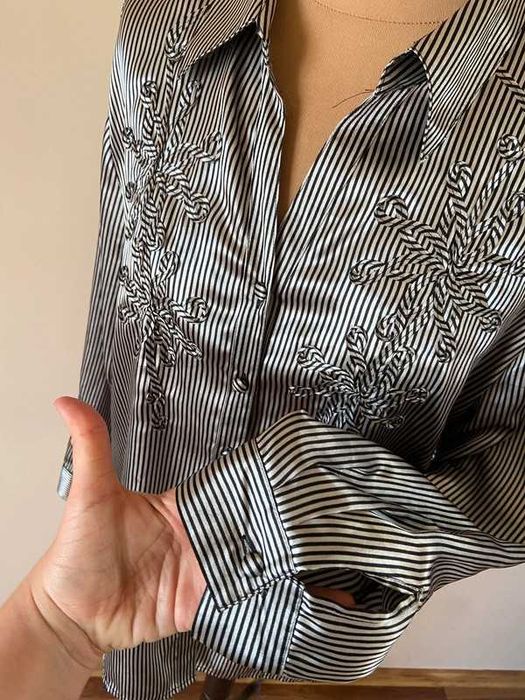 Bm koszula elegancka sliska paski żabot xxxl +size 46 44