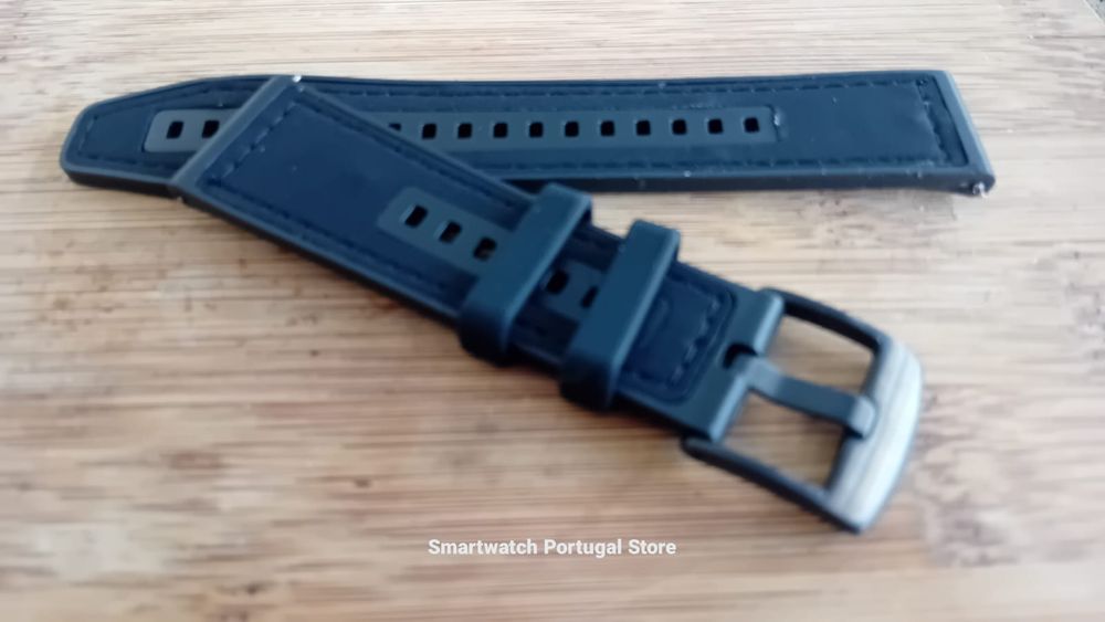 Bracelete 22mm em silicone e Pele (Nova) Preta