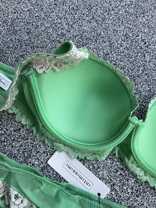 Intimissimi nowy zielony komplet biustonosz 75B majtki brazyliany M