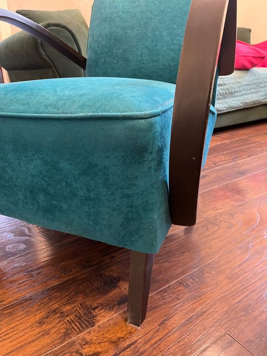 fotel halabala po renowacji turkus