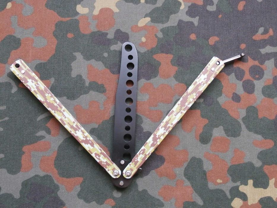Ніж метелик гребінець Silver Benchmade,тренувальний балісонг Хакі 22см